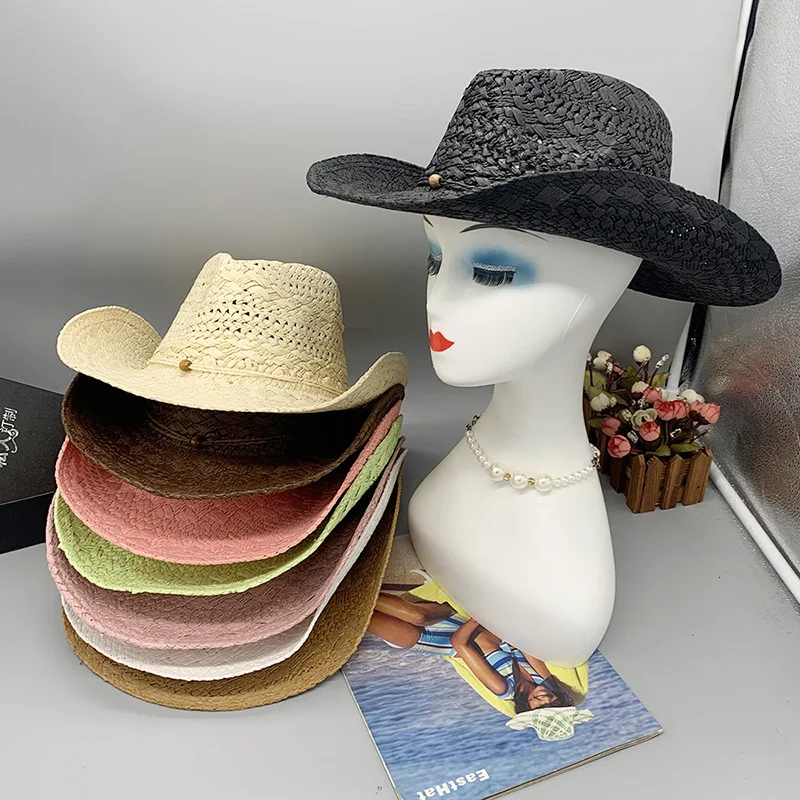 Western Hat Lafite Straw Cowboy Hat Hollow Design Man and Women Can Wear Outdoor Beach Vacation Sun Hat INS Hot Style Cowboy Hat