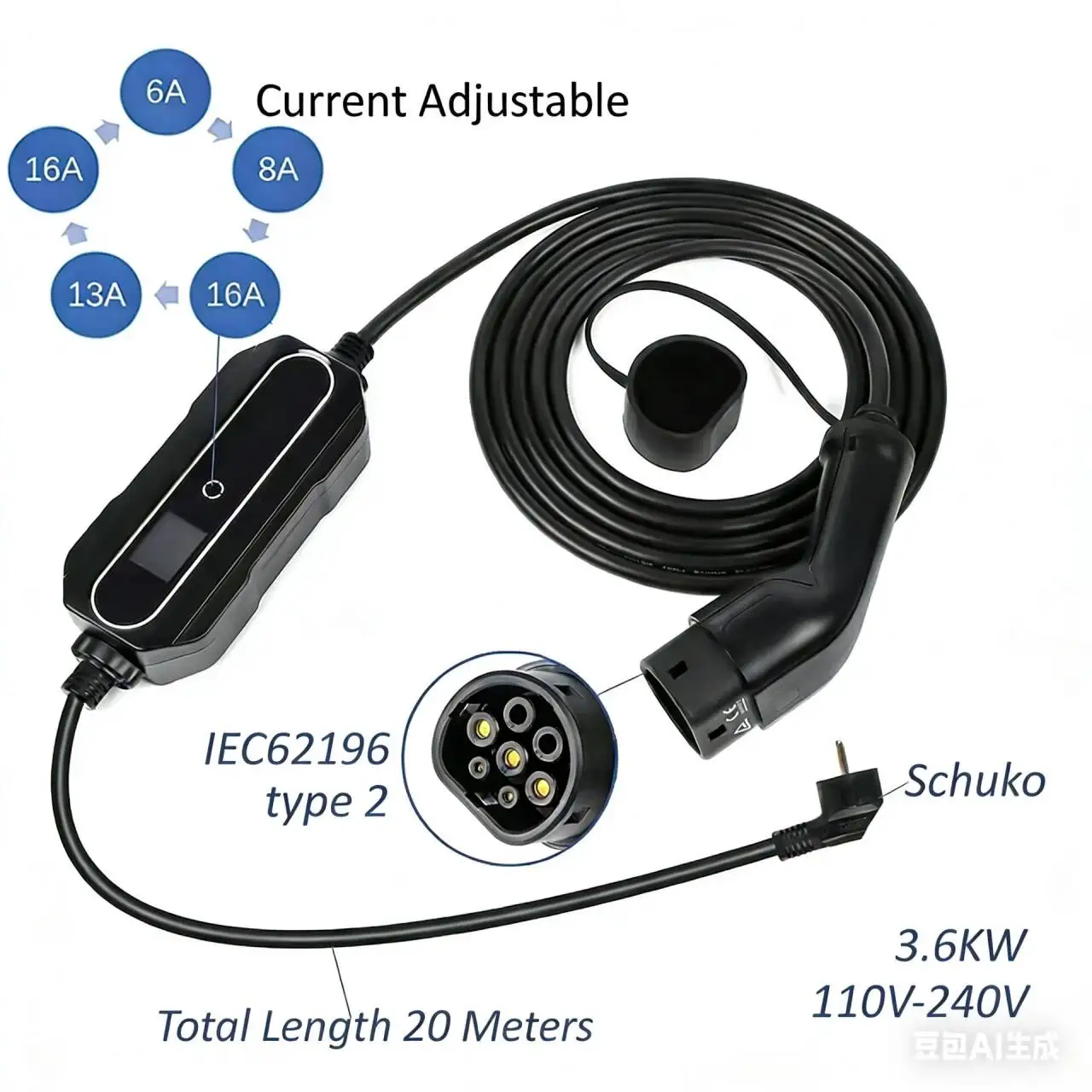 Mobiel laadstation Type 2/Type 1 Mennekes 6A-16A voor elektrische auto's Home Soloar Power Station - afbeelding 1