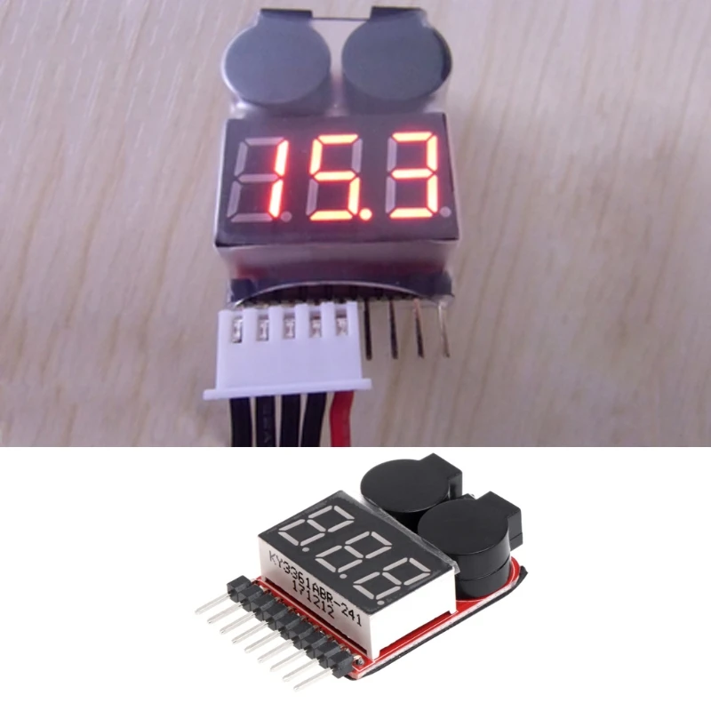 2 in 1 Li-ion RC Lipo Battery Low Voltage Alarm 1S-8S Buzzer Indicator Checker Tester LED Display Board Module Compact