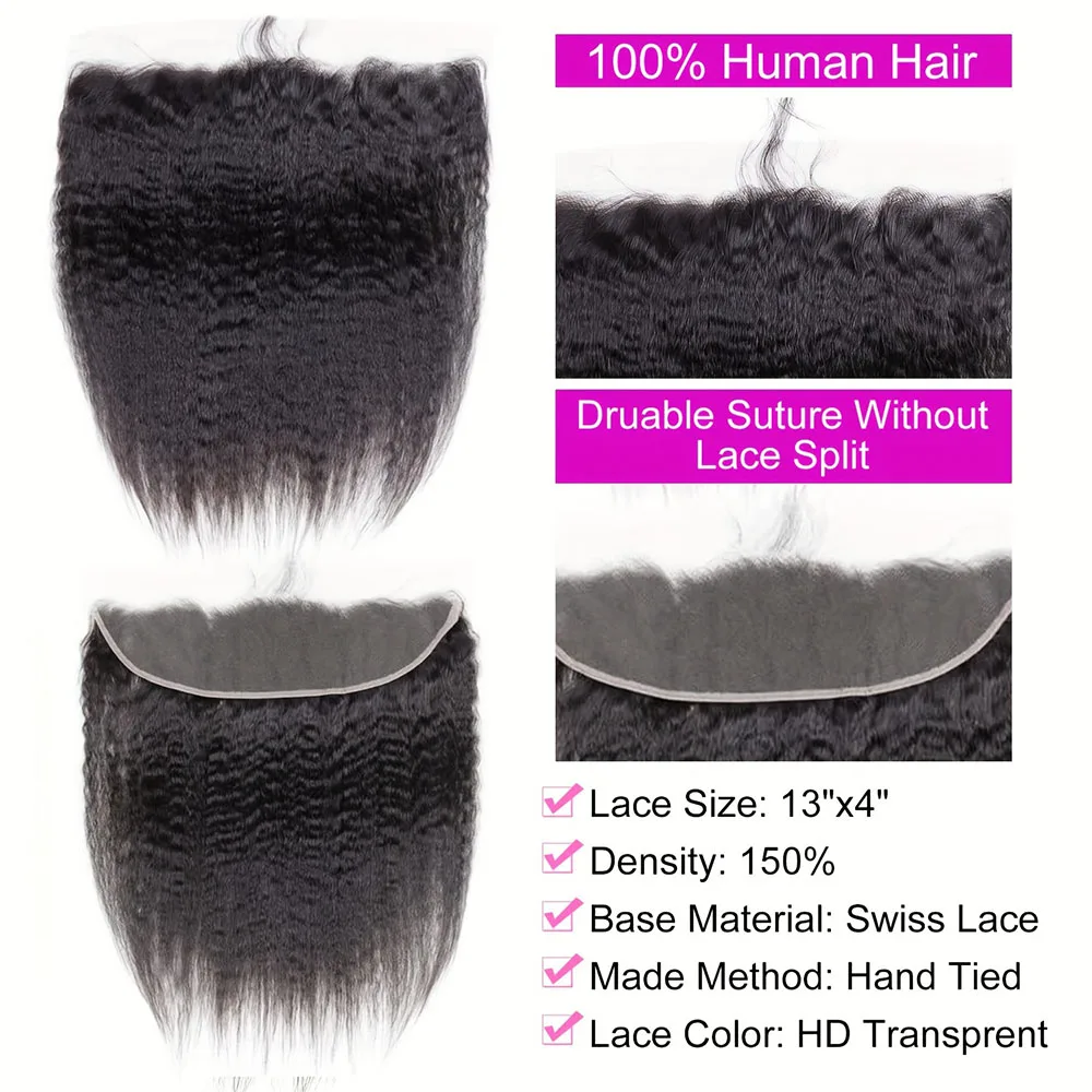 13x4 HD Lace Frontal Wig 100% Brazilian Human Hair Wig Kinky Straight Lace Closure Natural Color Human Hair Extensions For Women image 3