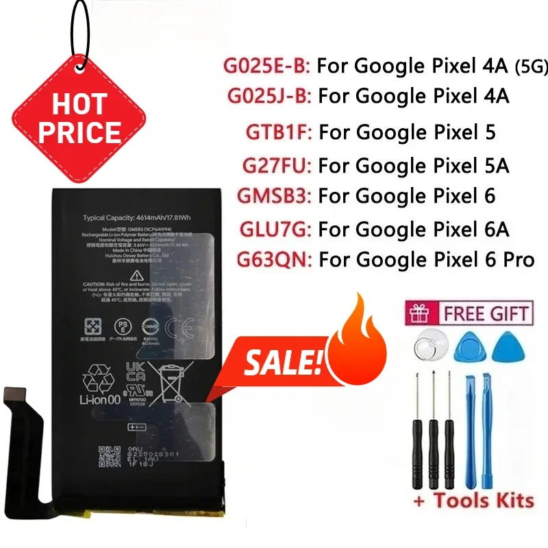GTB1F G27FU GMSB3 Battery For HTC Google Pixel 4A 5 6 5A 6A Pro Pixel5 Pixel6  5G G63QN GLU7G G025J-B G025E-B Bateria