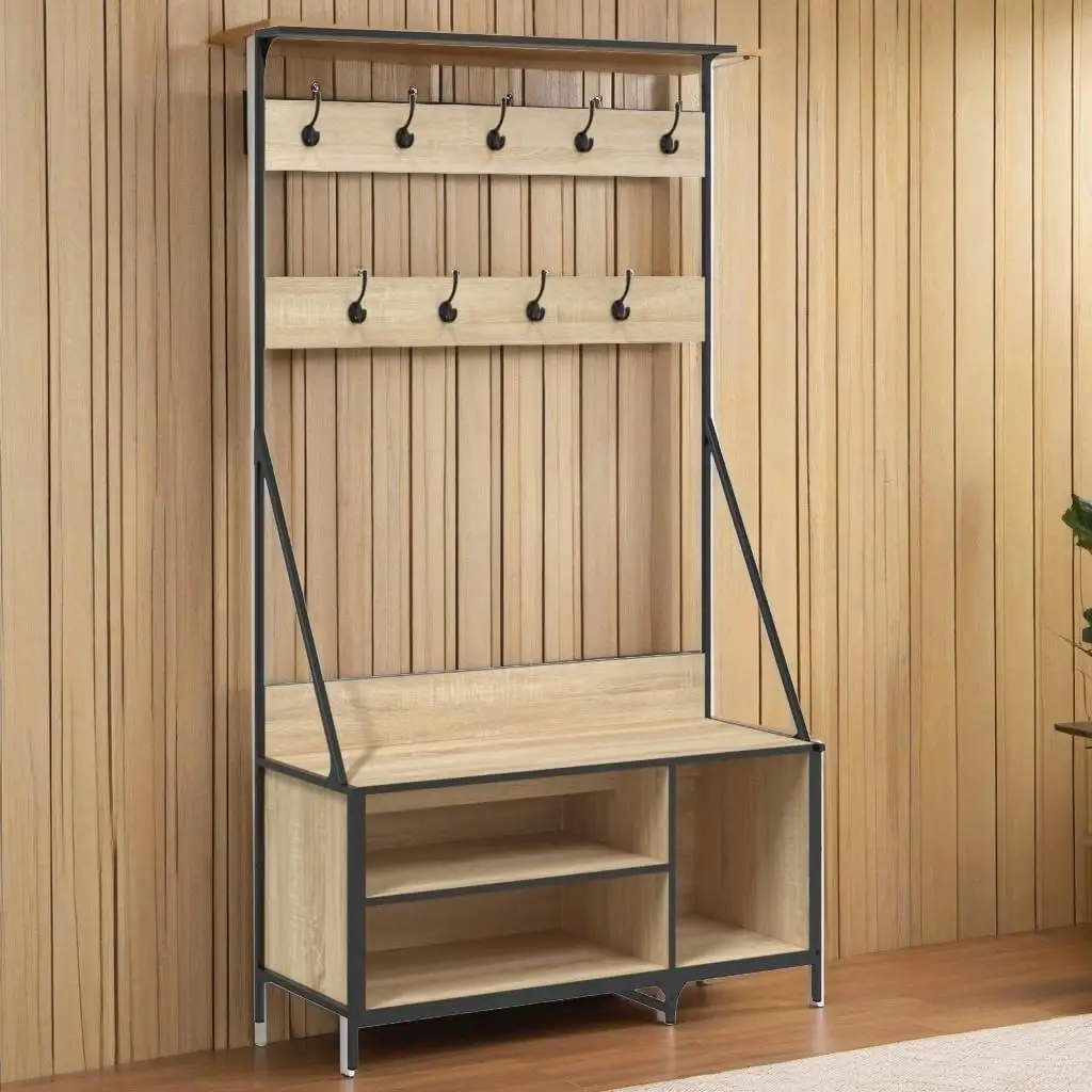 Sonoma Oak Clothes Rack with Shoe Storage - 100x41x184 cm, Stylish & Functional Organizer