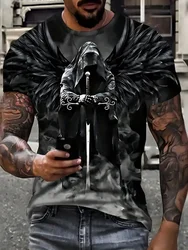 Men's 3D Skull Print T-Shirt Vintage Style Oversized Short Sleeve Round Neck T-Shirt Top Summer Harajuku Streetwear Men Clothing