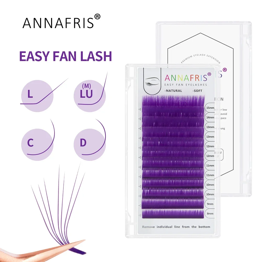 ANNAFRIS Colored Easy Fanning Volume Eyelash Extension 8-15mm Mix Auto Blooming Pink/Green/Brown/Blue/Purple Makeup Lashes