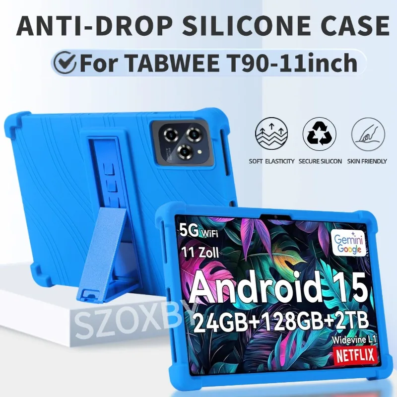 case For Tabwee T90 11Inch Android 15 Tablet protective cover Android Tablet Soft Silicone Adjustable Stand protective sleeve