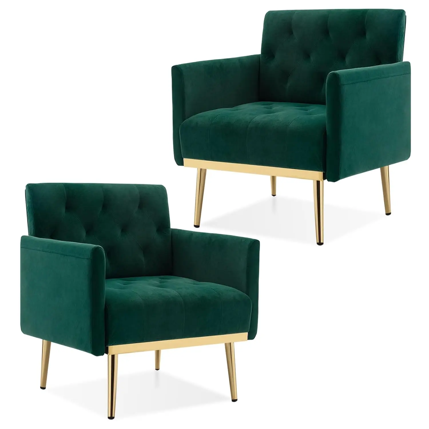 

Комплект из 2 зеленых бархатных кресел с акцентными элементами, удобные кресла с пуговичной обивкой, мягкие кресла-софа для чтения, на заказ