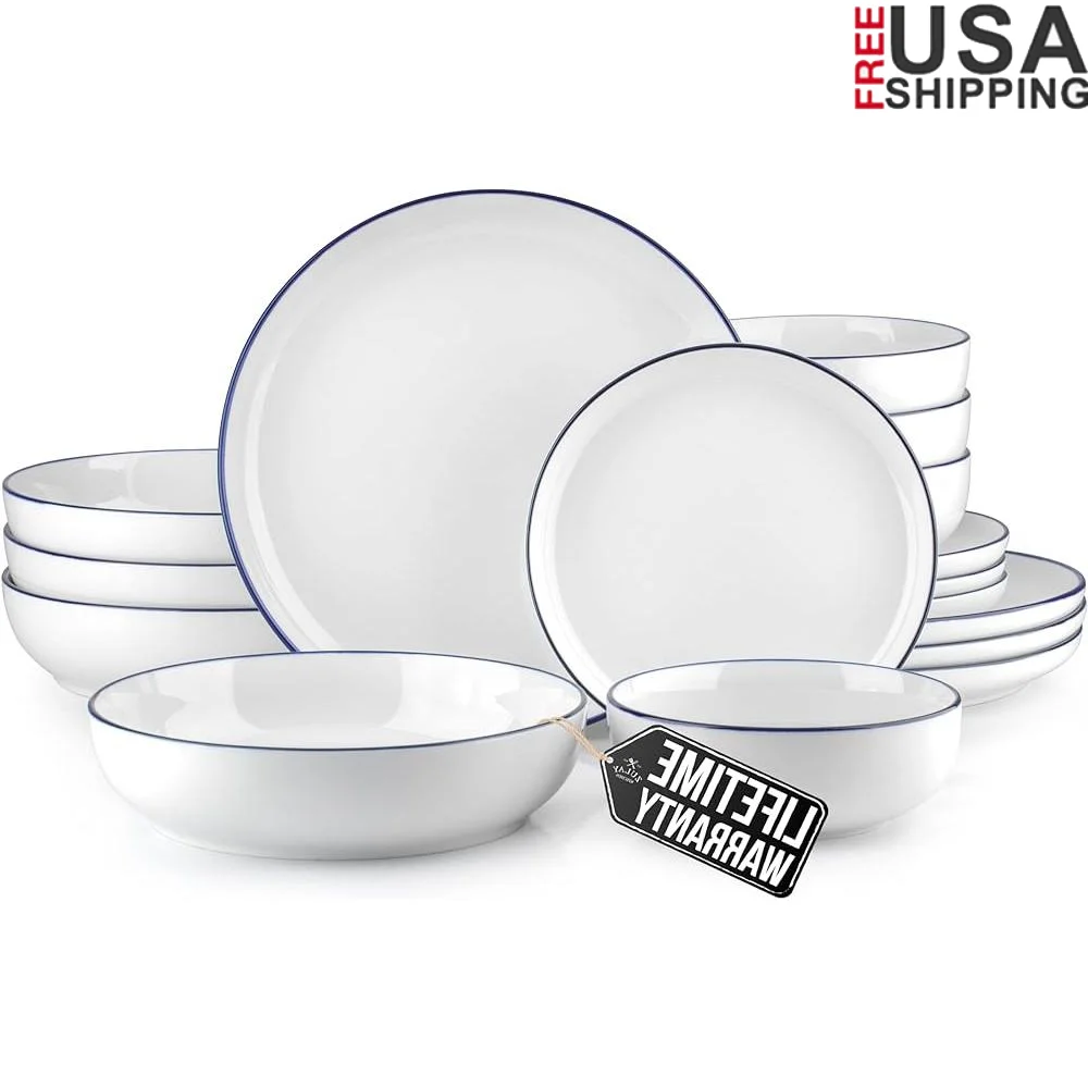 

Durable Porcelain Dinnerware Set 4 Microwave Dishwasher Safe Modern Design Service Includes Plates Bowls Perfect Daily Use