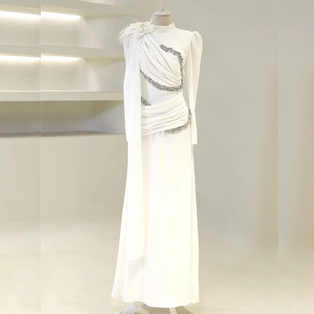 

Customized Intricate Matching Jersey Sequined Flower A-line High Collar Long Dresses Bespoke Occasion Formal