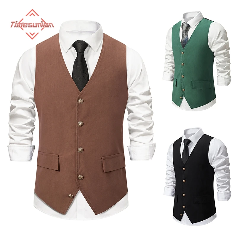 

West Cowboy Vest Male Medieval Retro Vest for Men Black Green Coffee Men's Vest