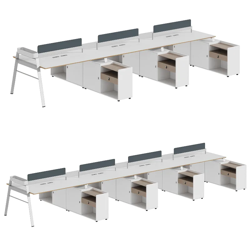 Modern Simple Six-Card Dual Workstation Office Desk Staff Desk Combination PanelSix-Employee Desk for Office Building