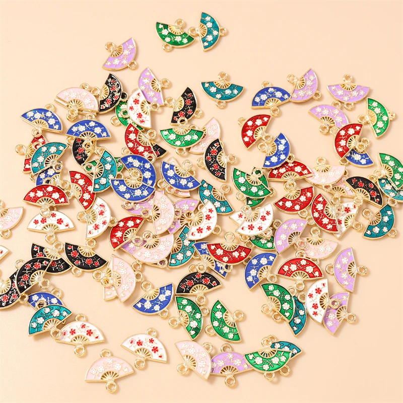 20 Stück 16x14mm Niedliche Emaille-Blumen-Fächer-Anhänger Verbinder für Schmuckherstellung DIY Halsketten Armbänder Handgemachtes Zubehör – Detail 14