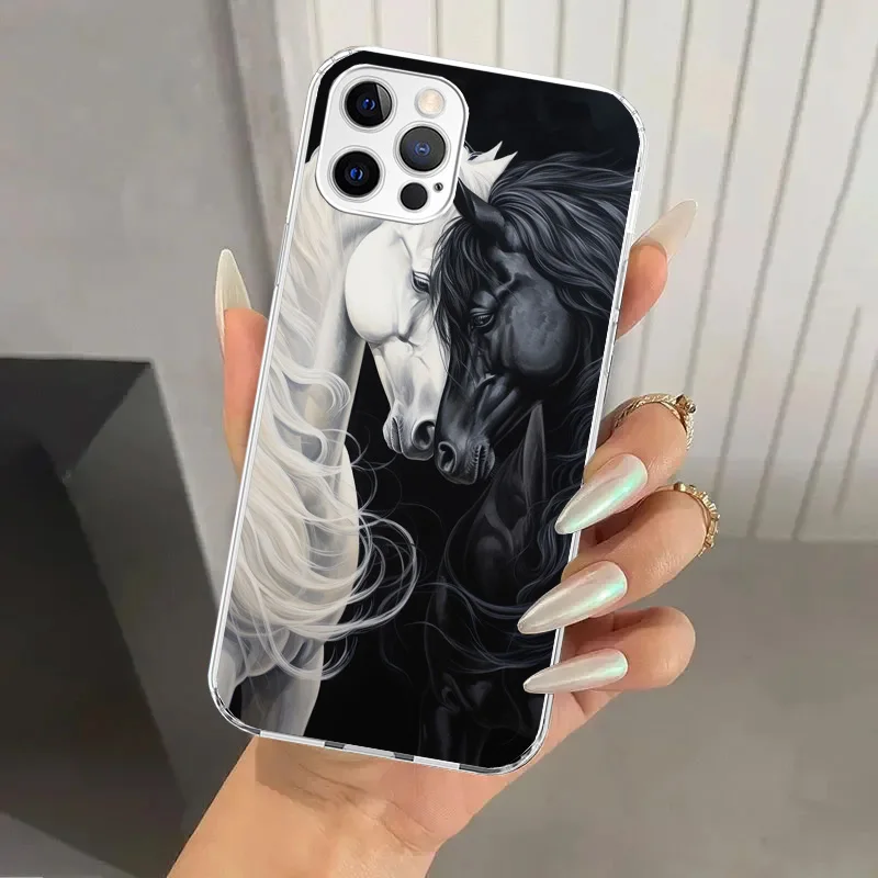 Animal Black Horse Phone Case for Iphone 16 15 14 13 12 Mini 11 Pro Max X XS XR 7 Plus 8 SE 2020 Soft Funda Print Shell