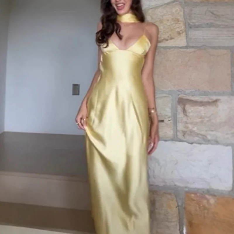 

Элегантное сексуальное длинное платье без рукавов с v-образным вырезом и открытой спиной, облегающее лето 2026, женская вечеринка, праздничная элегантная майка