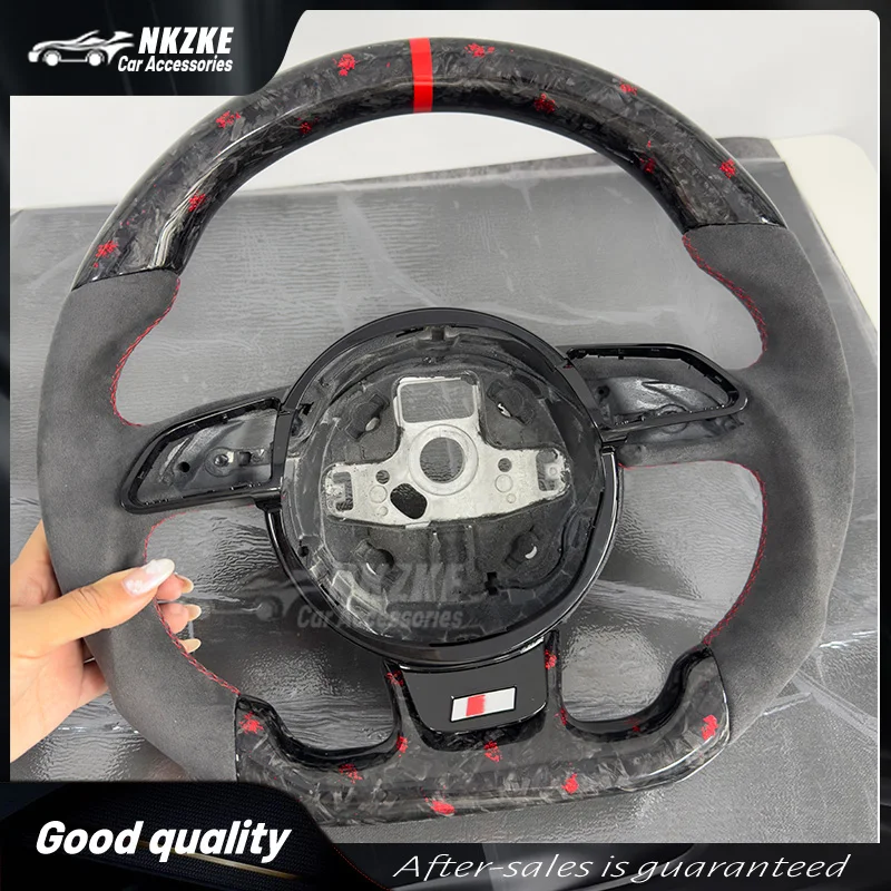 Passend für Audi RS3 RS4 RS5 RS6 RS7 S3 S4 S5 A3 A4 A5, rotes geschmiedetes Lenkrad mit Kohlefaser-Rennrad