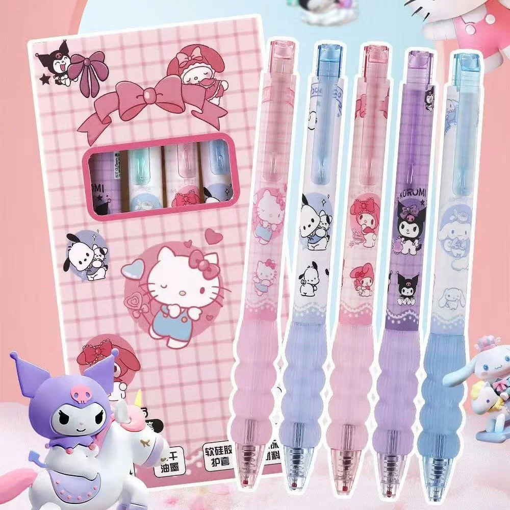 

5 шт. Sanrio Hello Kitty Cinnamoroll гелевая ручка с кнопкой, милые Kuromi Melody, студенческие канцелярские ручки с героями мультфильмов, офисные принадлежности для учителей