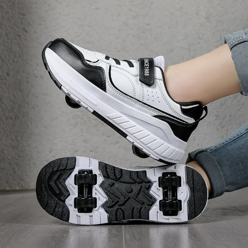 New Four Wheels Women & Girls PU Leather Children Roller Shoes Fashion Boys Sneakers Breathable Kids Skates Size 30-40 image 6