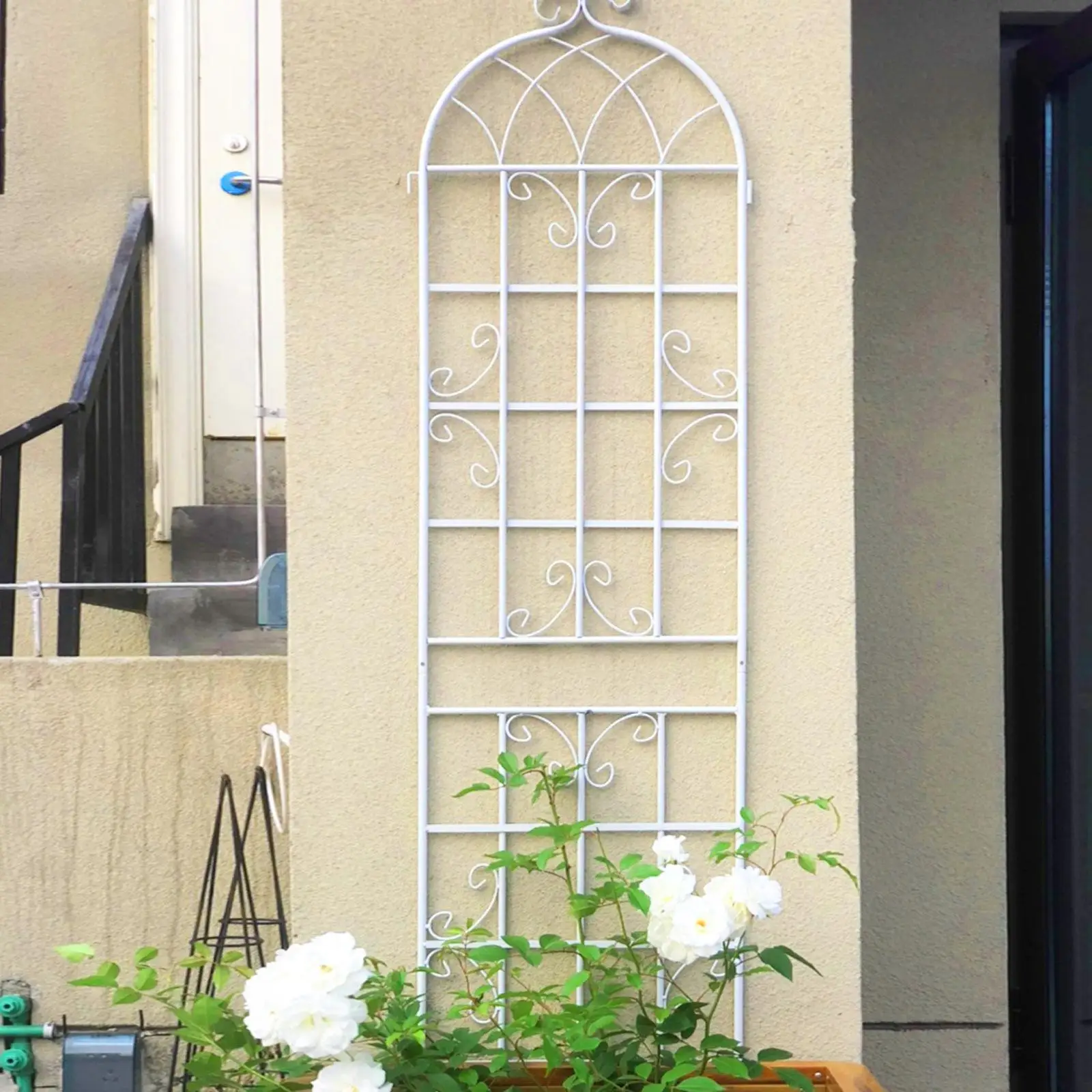 

Cream White Metal Trellis for Climbing Plants Garden Arch Rustproof Outdoor Flower Support Structure