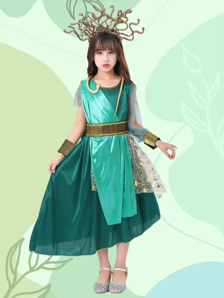 Girl Princess The Gorgon Medusa Ancient Greek Mythological Cosplay Dress Kids Halloween Carnival Party Costume