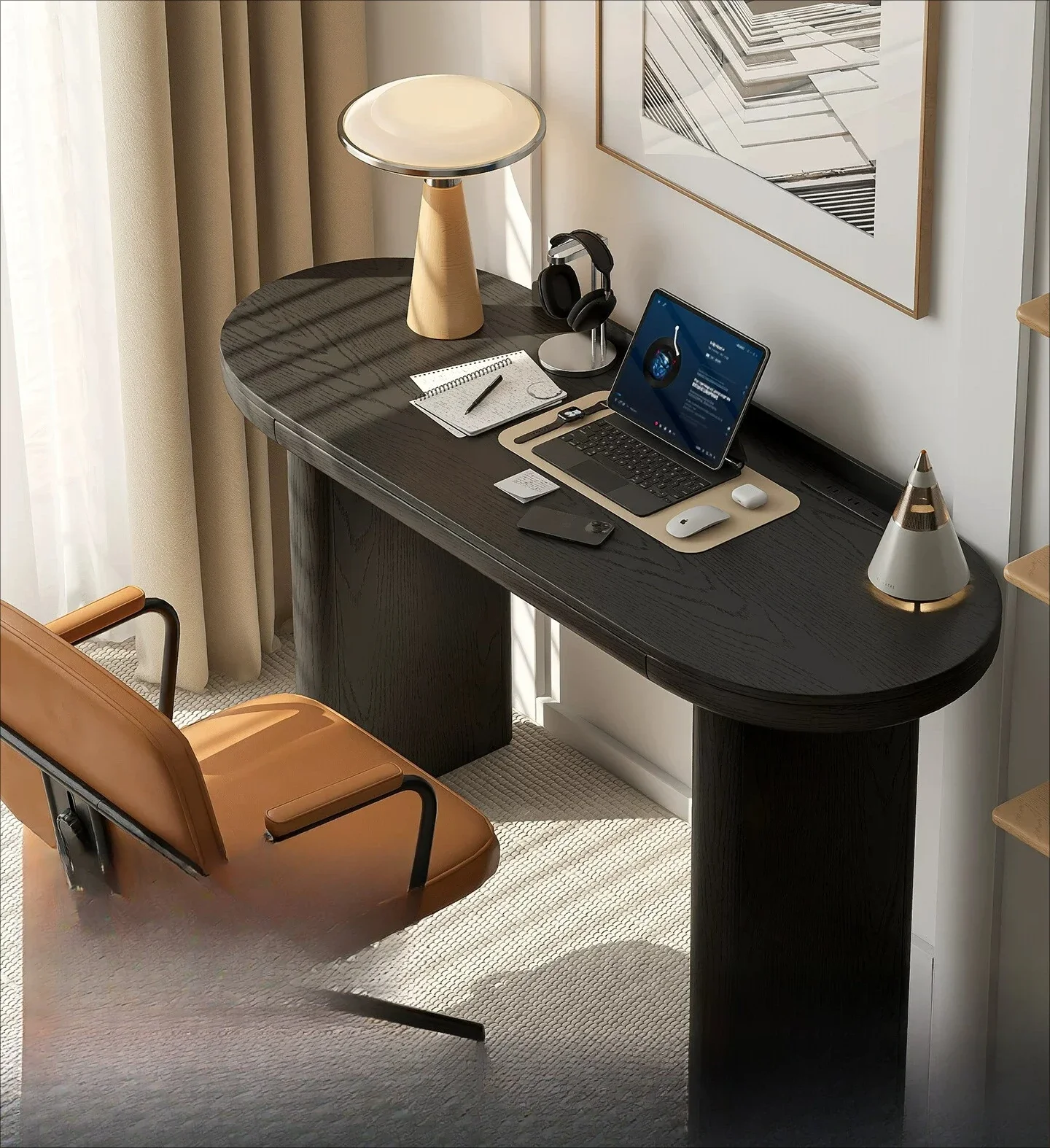 

b22antique retro bedroom home black designer oval desk