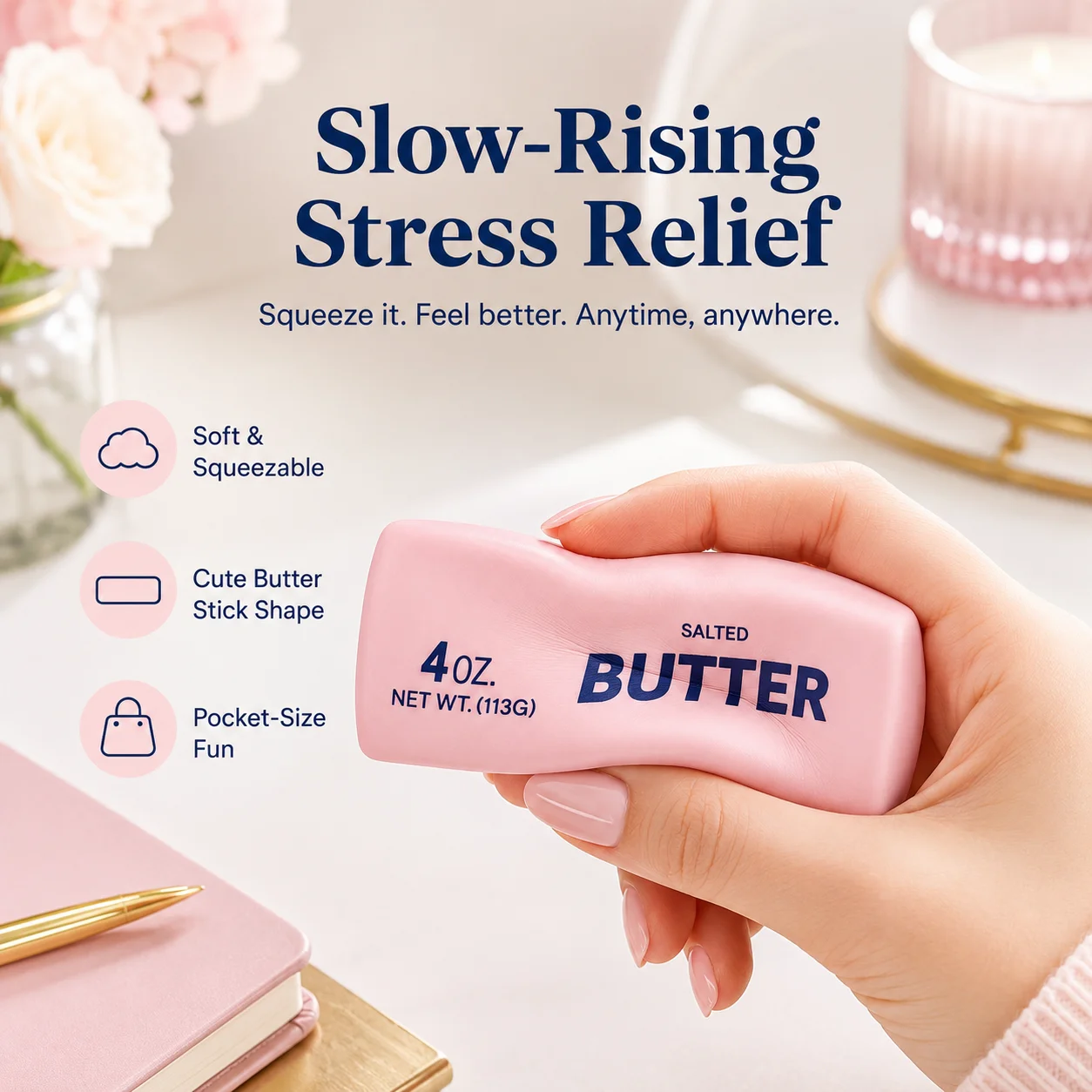 Butter Bar Squishy Toy, Ultra Soft Slow Rising Putty, Stress Relief Squeeze Toy for Adults and Teens