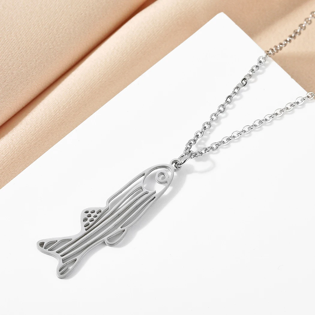 QIMING Gold Zebrafish Pendant Necklace For Women Stainless Steel Sea Animal Ocean Fish Cute Necklace Gift