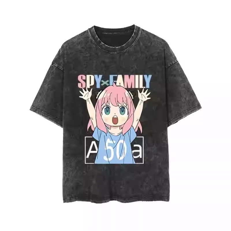 

Spy X Family Anime Retro Washed Cotton Short-Sleeved Tees Oversized T-Shirt Men's Women's Trendy Harajuku Summer Tops 2025