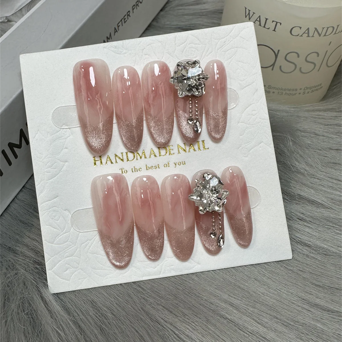 

10Pcs Handmade Press on Nails Long Ballet Fake Nails with 3D Rhinestone Design False Nails Full Cover Nail Tips for Daily,Summer