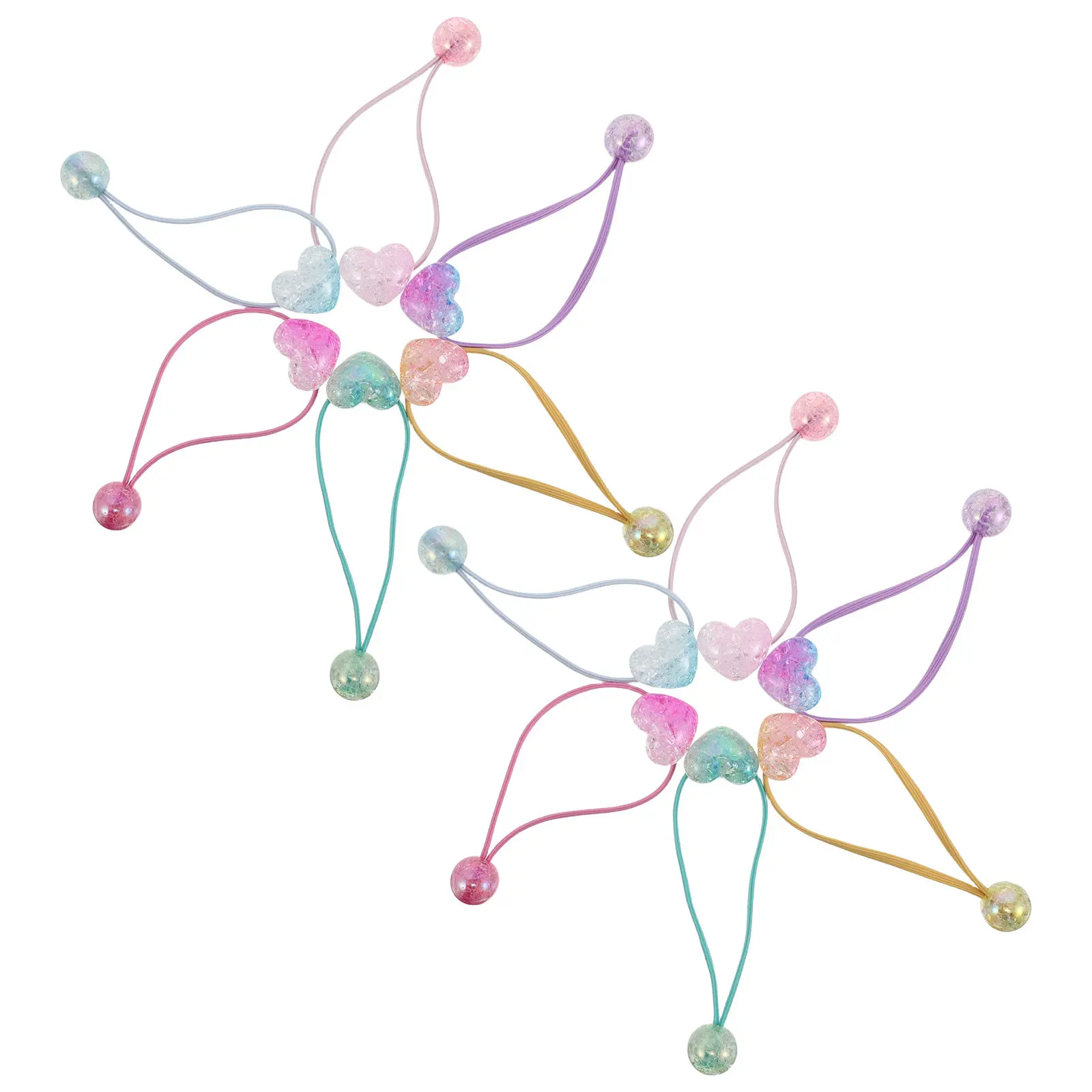 

12Pcs Heart Ball Hair Ties Beaded Elastic Ponytail Holders Colorful Multicolored Twin Elastics No Damage Gentle Comfort Women