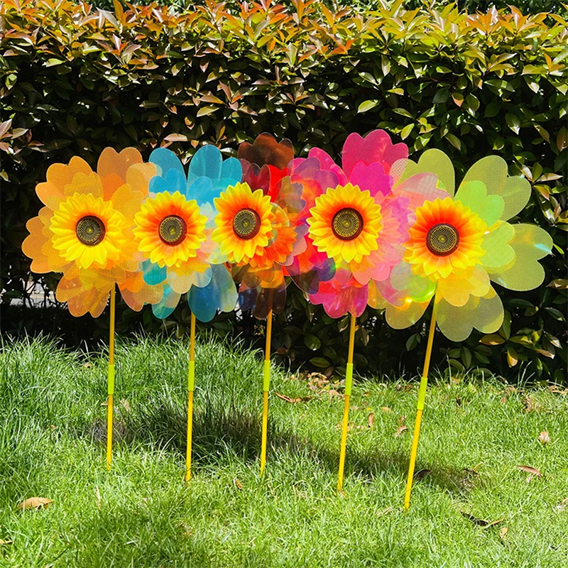 1 قطعة حصة الدائمة زهرة الحديقة دولاب الهواء طبقة مزدوجة اللون فيلم عباد الشمس طاحونة الدورية عباد الشمس الرياح سبينر #1