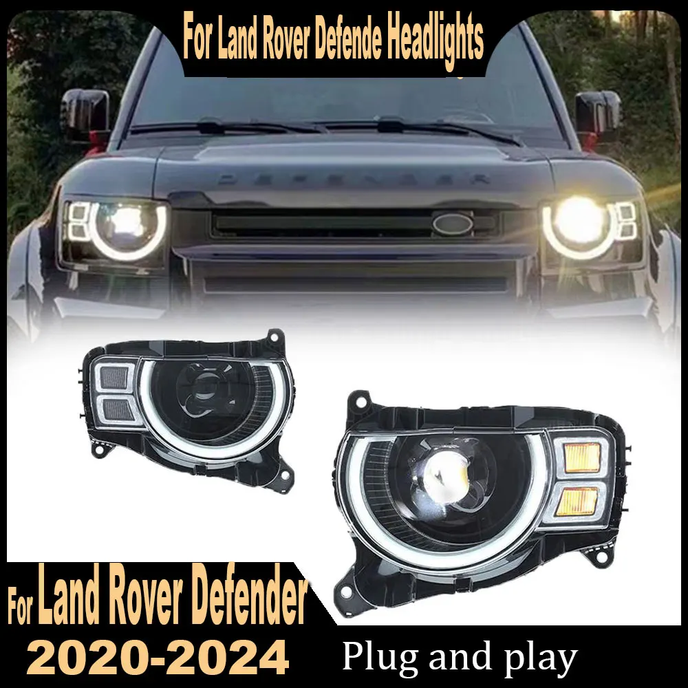 المصابيح الأمامية للسيارة لاند روفر ديفندر L663 2020 2021 20222023 مجموعة كشافات LED كاملة ترقية مجموعة ملحقات عدسة العرض