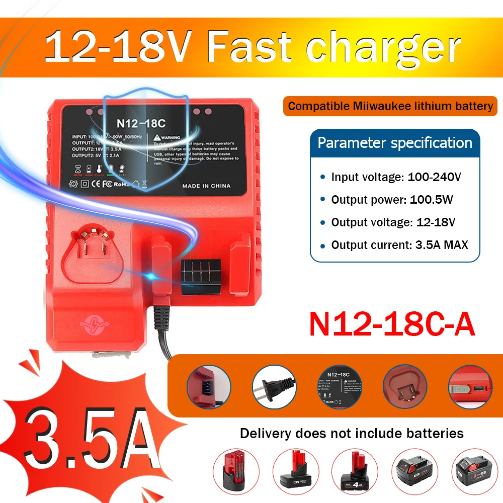 Victpower M12&M18FC dual battery charger, suitable for Milwaukee, 12V-18V 90W charger, suitable for Milwaukee XC 48-59-181248-11