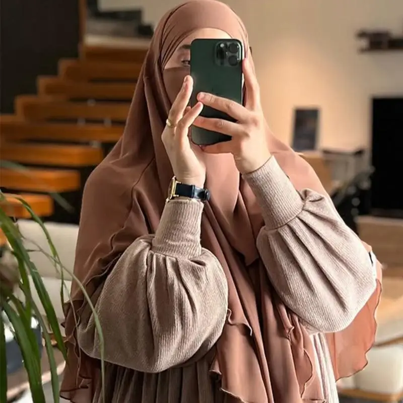 2026 New Double Layer Polyester Hijab Shawl Polyester Turbans Adjustable Tie Scarf Easy Storage for Commute Travel and Outings
