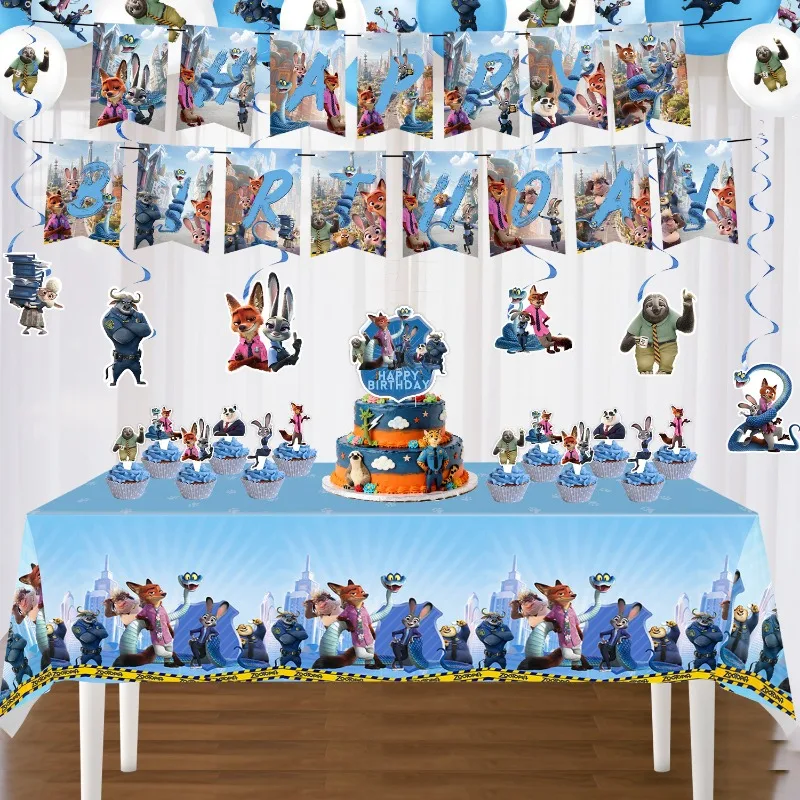 

Zootopia 2 Party Supplies Gary Cartoon Flag Balloon Tablecloth Background Cloth Cake Decoration Plugin Kids Birthday Party Prop