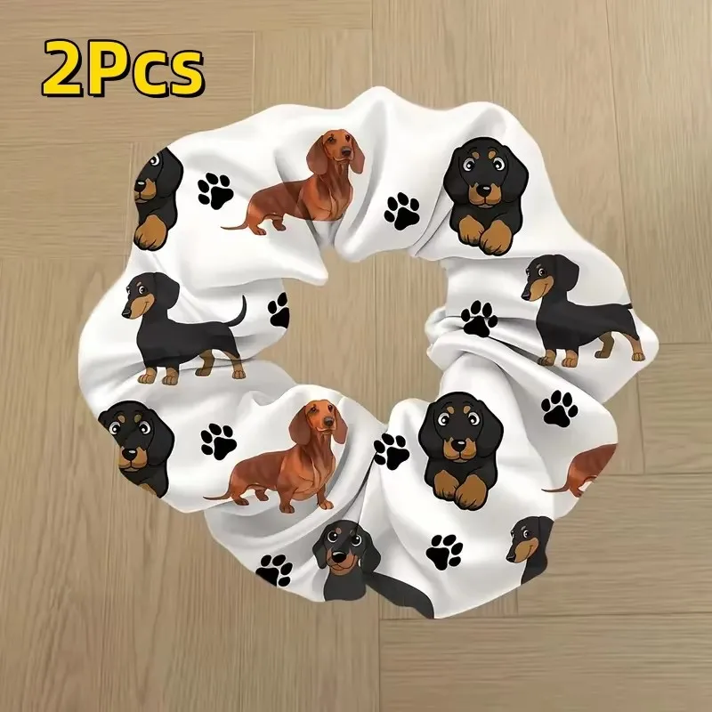 2 Stuks Leuke Teckel Haar Tie Hoge Elasticiteit Duurzame Haarband Met Schattige Teckel Print No-Slip Haaraccessoires voor Vrouwen