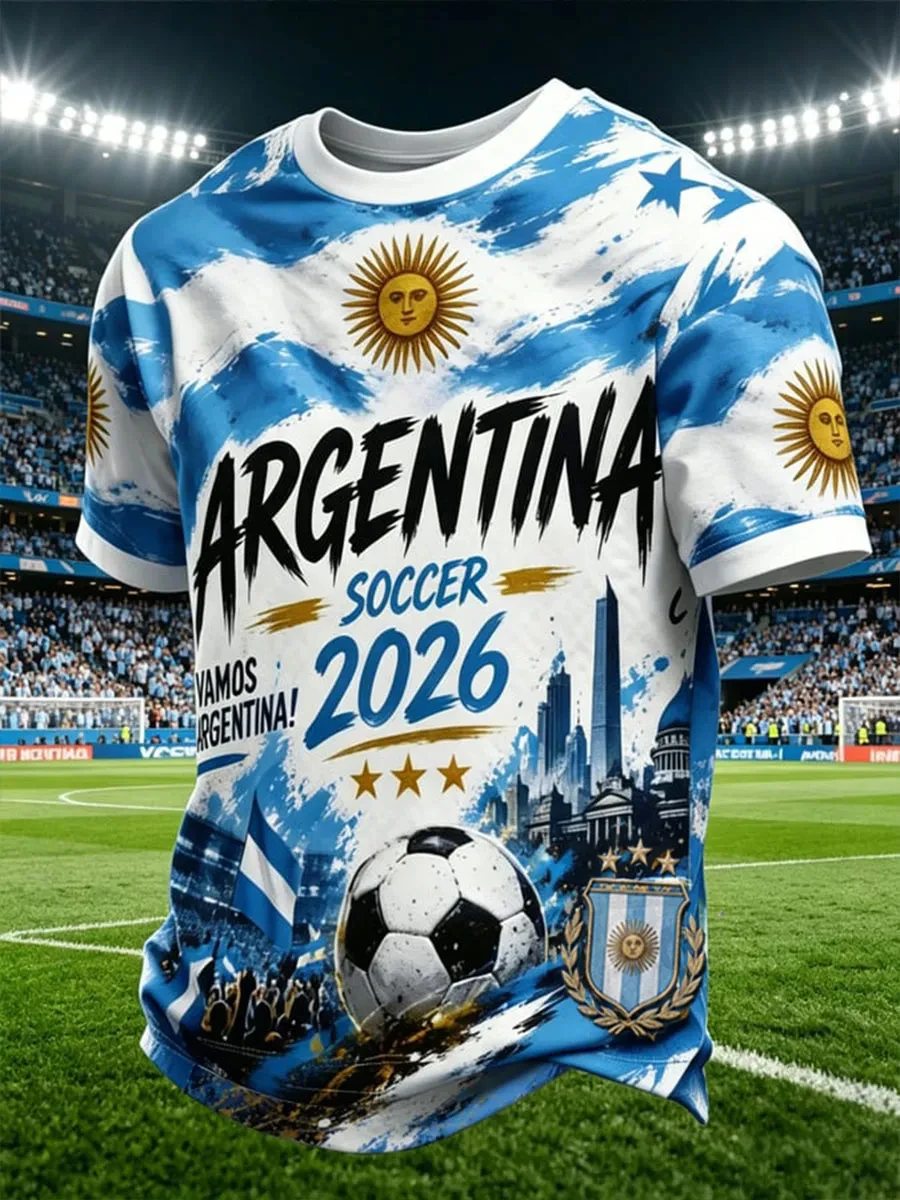 Boys Argentina Football Short Sleeve T-shirt Kids Adults Football Cultural T-Shirt