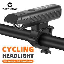 WEST BIKING Bicycle Light Anti-glare Rechargeable Waterproof LED Cycling Front Light Portable Ultralight Flashlight Bike Lamp