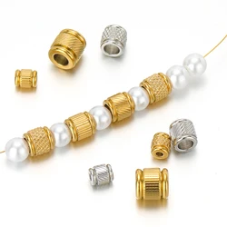 20pcs Stainless Steel Big Hole Loose Beads Gold Texture Spacer Beads for DIY Jewelry Making Necklace Findings Bracelet Supplies