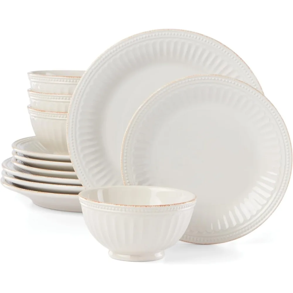 12-piece plate and bowl set, 23.05LB, made of white ceramic, easy to clean, many people's choice