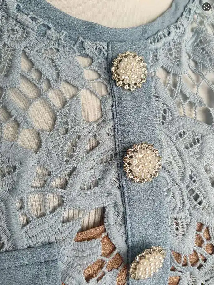 JAMERARY Summer Holiday Party Prom Blue Lace Embroidery Short Dress Women Diamonds Button Mini Vestidos Female Quality