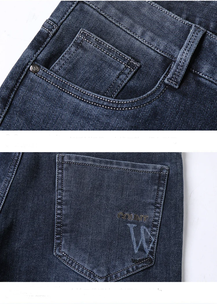 New Winter Men's Jeans Business Straight Tube Comfort Trousers Leisure High Elastic Zipper Classics Blue Denim Men's Pants