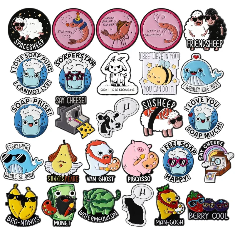 Colección de pistolas creativas, alfileres esmaltados, deja de abejas en ti, jabón, oveja, dinero, broche de furgoneta, fantasma, queso, insignia de solapa, regalo de joyería bonito