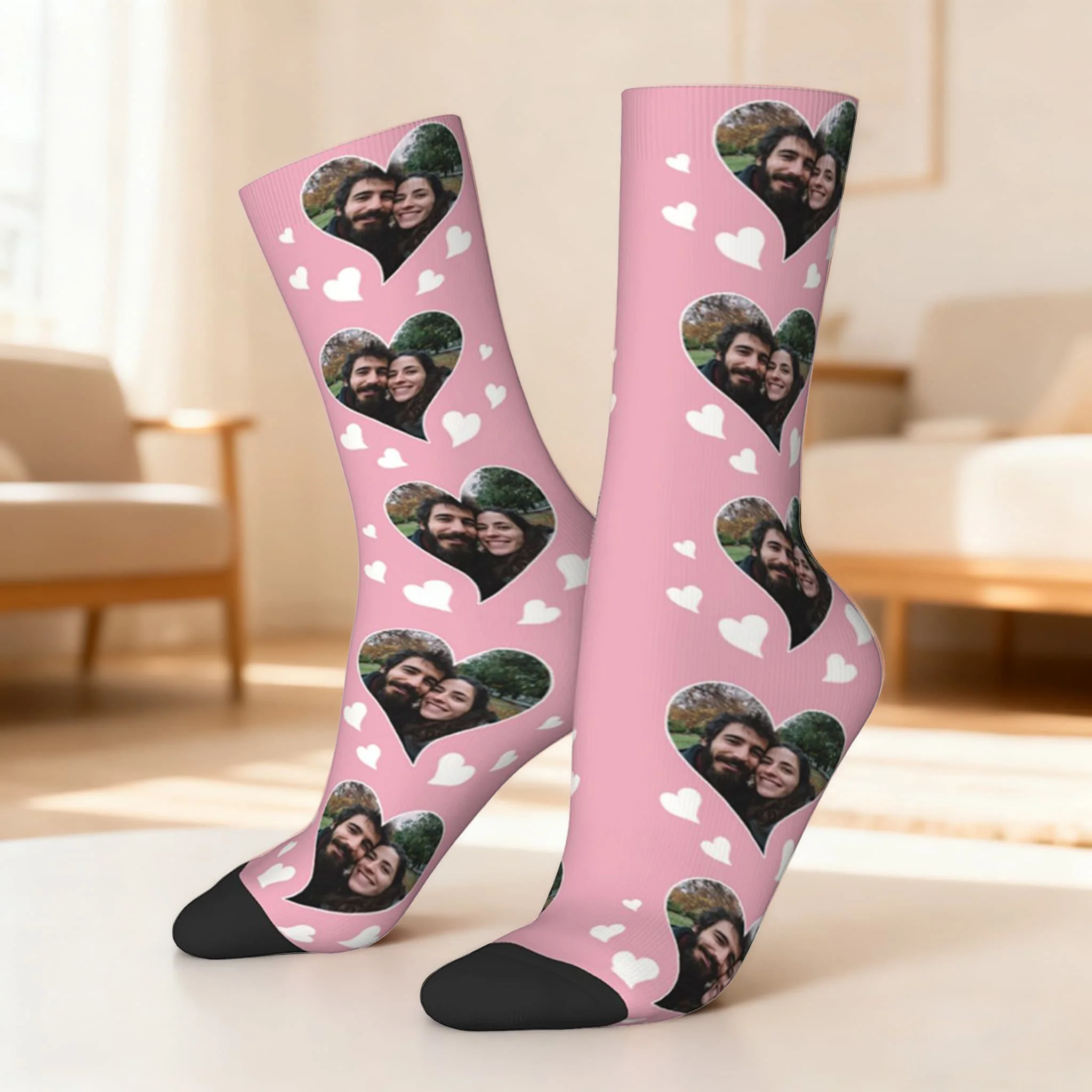 جوارب صور شخصية، جوارب مخصصة للوجه على شكل قلب، جوارب للجنسين على شكل قلب، جوارب مخصصة للزوجين هدية للذكرى السنوية