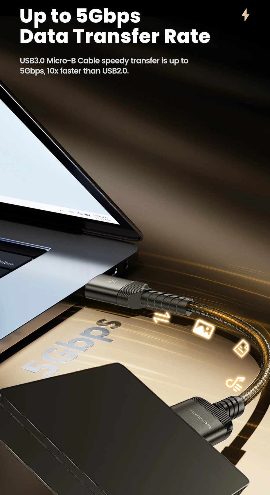 Toocki USB A zu Micro B 3.0 Kabel 4TB Festplatte für Seagate Toshiba WD Externe SSD Sony Kamera Lenovo Kartenleser – Detail 3