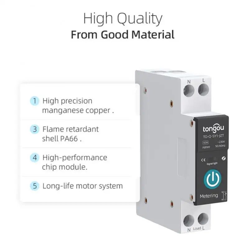 Tuya Smart Circuit Breaker With Metering 1P 63A DIN Rail Remote Smart Life Control Switch Works With Alexa Home