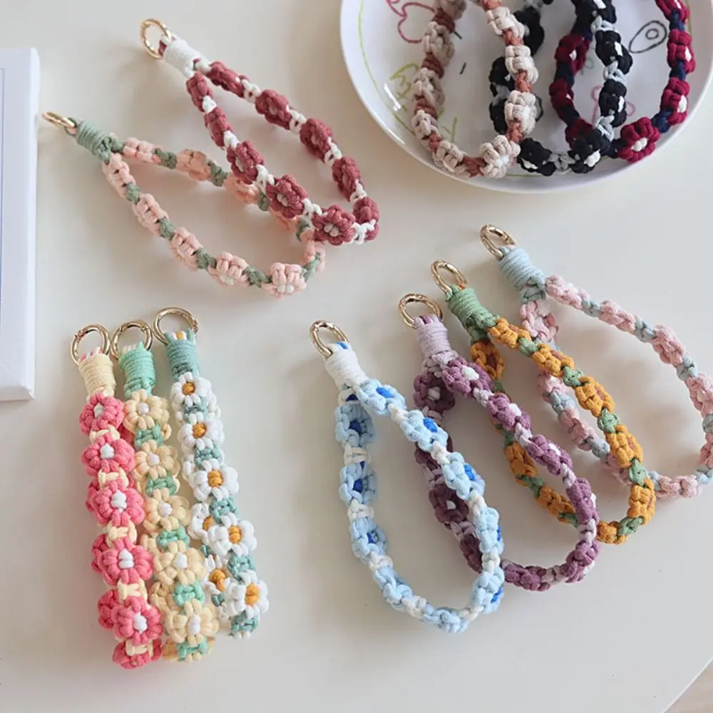 Koreański styl Boho etui na telefon lina brelok opaska na telefon splot stokrotka kwiat brelok do torby wisiorek DIY akcesoria rzemieślnicze