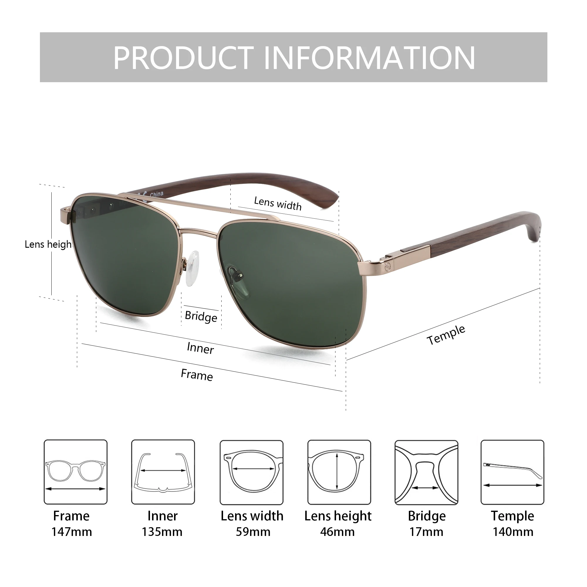 BLUEMOKY Wood Pilot Polarized Prescription Sunglasses for Men 100% UV Protection Fashion Myopia/Progressive Aviator Sun Glasses - Image 4