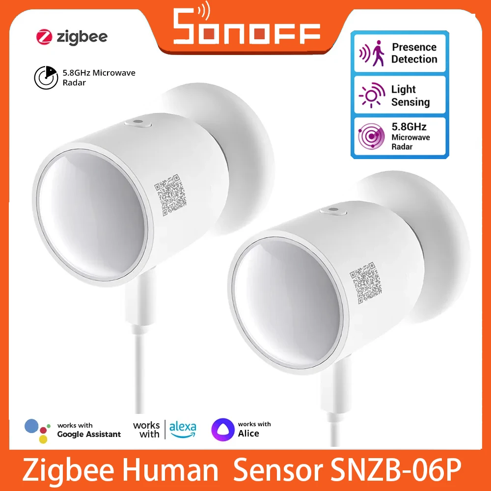 SONOFF SNZB-06P Zigbee Human Presence Sensor 5.8GHz Microwave Radar Smart Home Works with Alexa Google Home IHost ZB Bridge-P