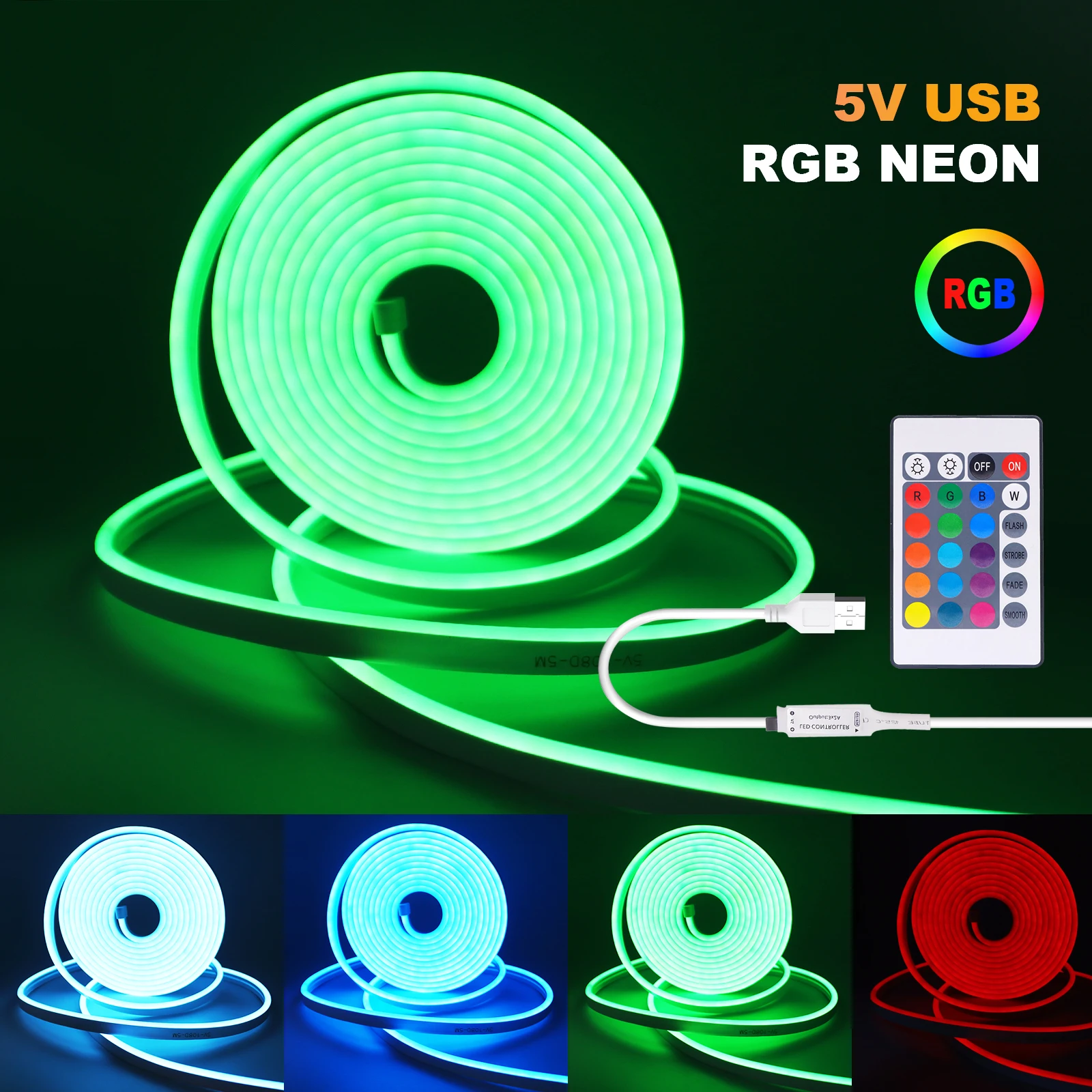 

IP65 Водонепроницаемая 108 светодиодов/м USB RGB неоновая лента постоянного тока 5 В 6X12 мм домашний декор гибкая лента веревка светодиодная лента