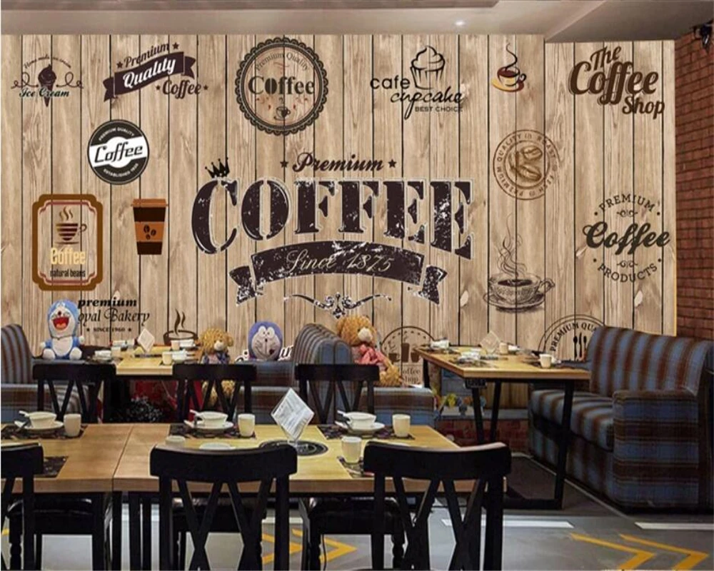 

Custom wallpaper 3D mural wood shading retro coffee label background wall living room bedroom papier peint wall paper home decor