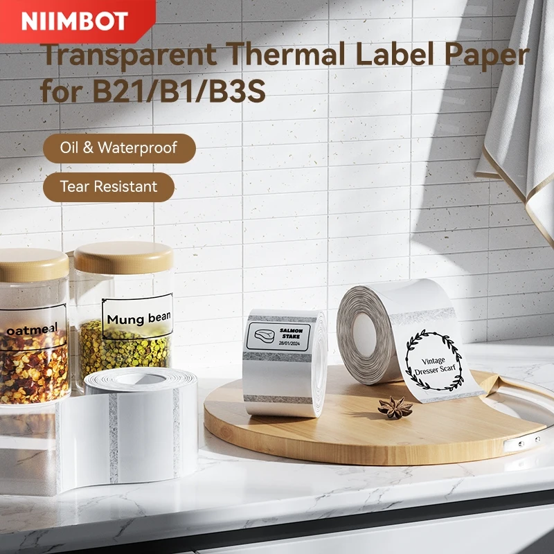 Niimbot B21/B1/B3S Transparent Label Printing Paper Name Sticker Waterproof Thermal